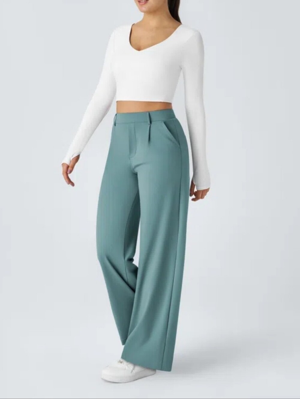 HALARA Wide Leg High-Rise Pants in Teal Green